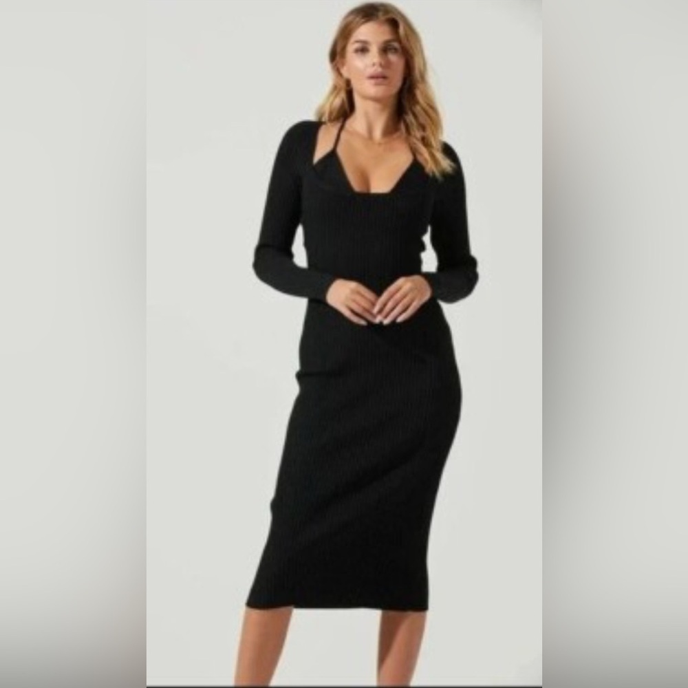 ASTR THE LABEL Sz L Topange Ribbed Stretchy Long Sleeve Dress NEW WITH TAG
